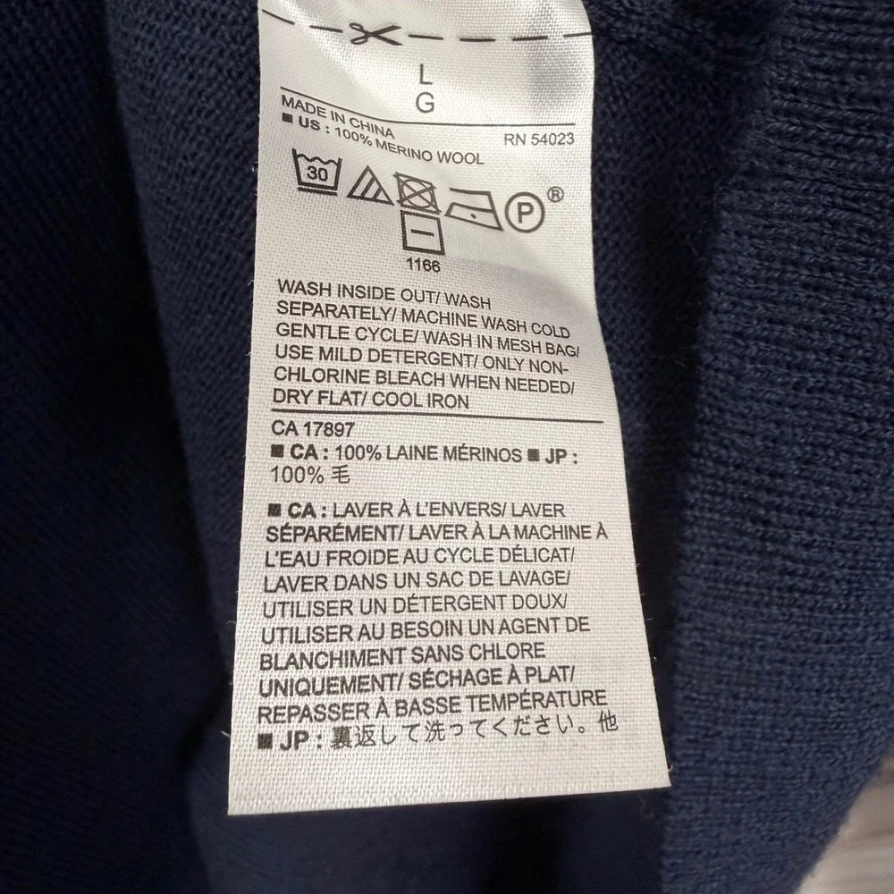 Banana Republic Mens Navy Blue 100% Merino Wool V-Neck Sweater Large RN54023‎
